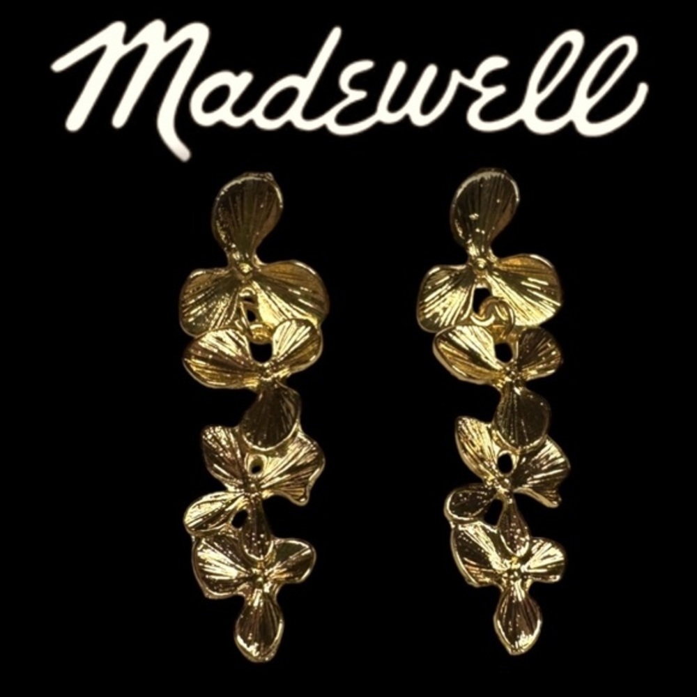 Madewell Statement triple Flower gold Earrings pierced brand new - Picture 2 of 3